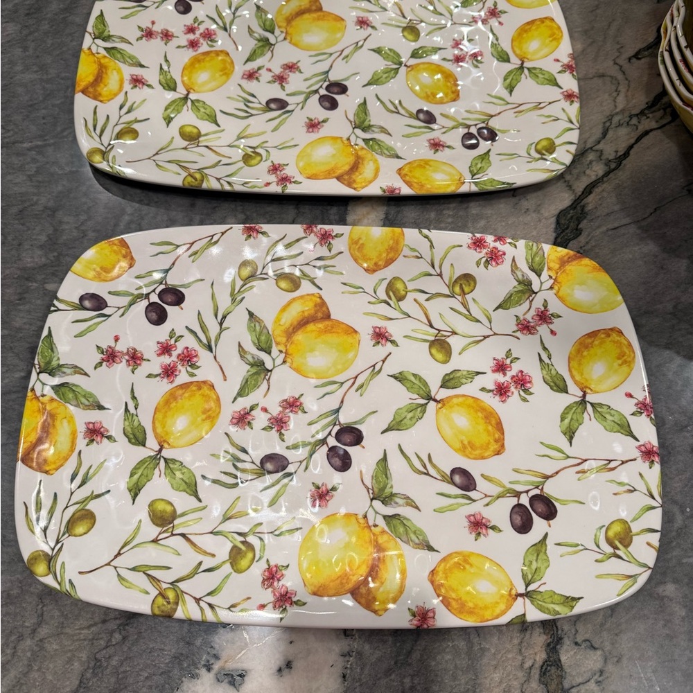 Shabby Chic Lemon & Olive melamine  Serving Platter - Floral Print set of 2